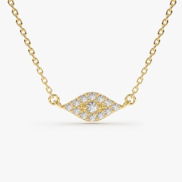 AdornA Jewelry - Lips Pave Round Diamond 14K Yellow Gold Necklace